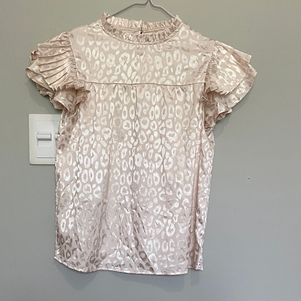 Cream Leopard Print Blouse with Ruffled Sleeves